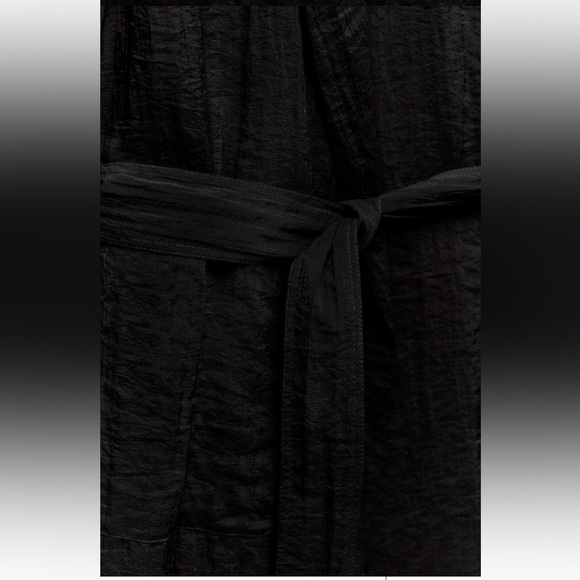 Zara Black Semi-sheer Minimalist Belted Blouse Relaxed long sleeves belt NWT - Picture 16 of 16